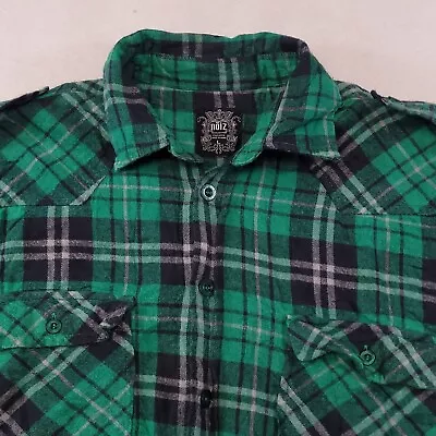 Noiz Tartan Flannel Casual Button Up Shirt Mens Size Large L Green Black • $14.99
