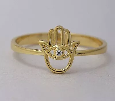 Real 14K Solid Gold Hamsa Ring Fatima Hand Ring Minimalist Hamsa Ring • £48