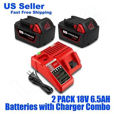 Lizone 2PC 6.5AH For Milwaukee 18V XC6.0 High Capacity Battery And Charger Combo • $96.99