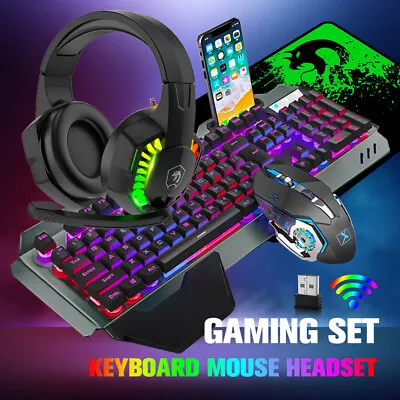 $26.44 • Buy  Wireless USB Gaming Keyboard And Mouse&Headset Set 104 Keys RGB Backlit For PC