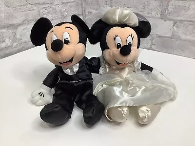 Vintage Disney Mickey & Minnie Wedding Plush 10” Plush Bride And Groom Dolls • $34.99