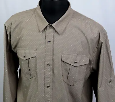 $23.99 • Buy Men's PRANA Long Sleeved Brown Polka Dot Casual Button Up Shirt XL