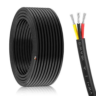 DEKIEVALE 16 Gauge 3 Conductor Electrical Wire 32.8FT Black Stranded Low 16/3 3 • $36.37