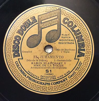 Ramon Blanchart – 78 Rpm Columbia S1: ALVAREZ Los Ojos Negros/Juramento-Duo  • $19.98