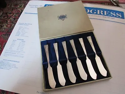 Silver Plate Butter Knife SET OF 6 IN BOX 1835 R Wallace DECO MOTIF 1920'S • $29.95
