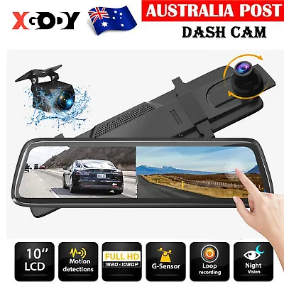 $78.99 • Buy XGODY Dual Lens Dash Cam HD Rearview Mirror Recorder Night Vision Front And Rear