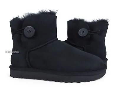 UGG Mini Bailey Button II Black Fur Boots Womens Size 9 *NEW- • $104.45