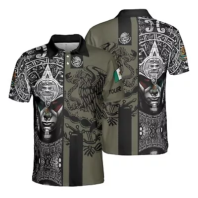 All-over Print Unisex Polo Shirt Custom Name Mexico Coat Of Arms & Flag - #9 • $28.99