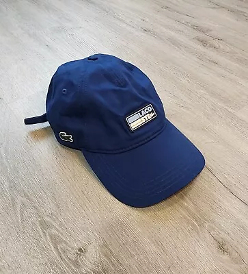 Mens Lacoste Blue Cotton Rubber Logo Adjustable Buckle Hat • $23