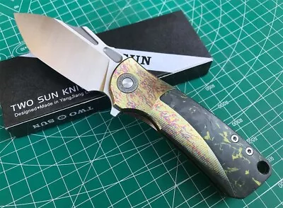 TWOSUN FOLDER KNIFE  CARBON FIBER TITANIUM HANDLE M390 TS508-M390-CF-Color • $86