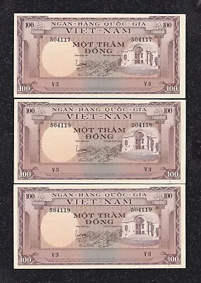 South Viet-Nam - 1960 - P18 - 100 Dong - X 3 Consecutive (Gray Color ) - UNC. • $39