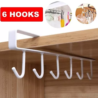 Mug Rack Organiser Wardrobe Kitchen Cup Holder 6 Hook Under Shelf Cabinet Hanger • $7.49