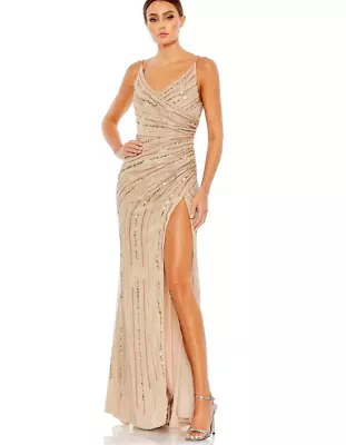 Mac Duggal SEQUINED SPAGHETTI STRAP COWL BACK GOWN NUDE SIZE 10 (10932) • $195.49