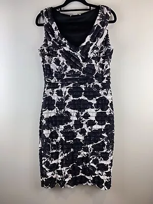 Queenspark Dress Black White Floral Layer Ruffles Sleeveless Size 8 • $19