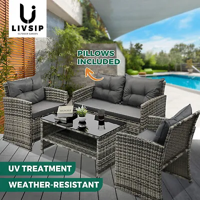 $539.90 • Buy Livsip Outdoor Sofa Set Patio Furniture Wicker Table Chair Garden Lounge 4Piece