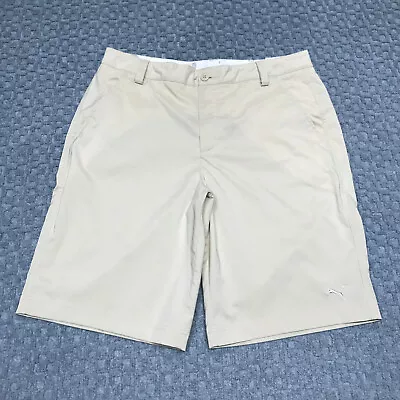 Puma Shorts Mens 34 Ivory White Bermuda Khaki Pocket Outdoors Lightweight Casual • $14.99