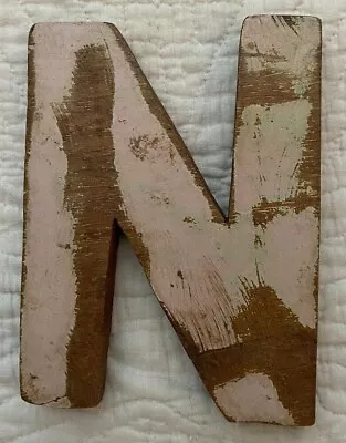 $9.99 • Buy NWT Wooden 6  Distressed Wood Pink Wood Letter N