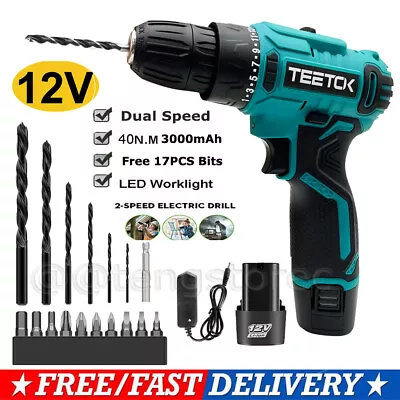 Cordless Drill 12V Electric Drill Driver Set With 3000mAh Battery Charger 2Speed • £19