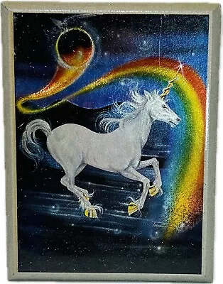 Vintage Mythical Unicorn Psychedelic Rainbow In Space Mounted Picture Wall Art • $14.70