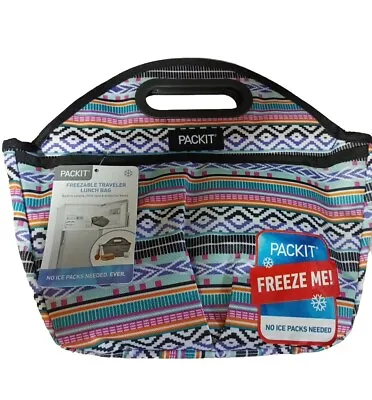 PackIt Freezable Traveler Lunch Bag Tote Aztec NWT Lunchbox Folds Flat Travel • $19.99