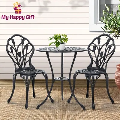 Gardeon 3 Piece Outdoor Setting Chairs Table Bistro Set Cast Aluminum Patio • $189.42