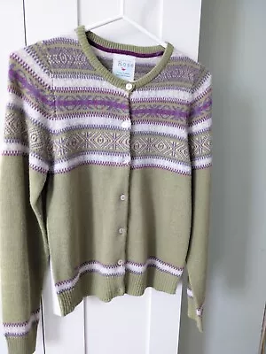 COUNTRY ROSE Cardigan Fair Isle UK S Landgirl Cottage Nordic Knit In Green. • £12