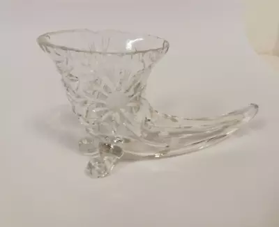 Horn Vase Antique Cut Clear Crystal Of Plenty Cornucopia Flower Glass C7 P360 • £5.95