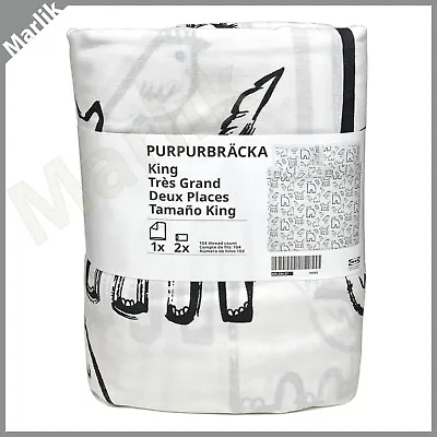 Ikea PURPURBRACKA King Size Duvet Cover + 2 Pillowcases White Animal/Cats New • £52.04