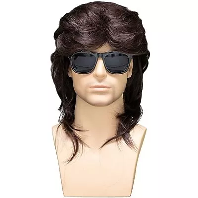 Dark Brown Curly Mullet Wigs For Men - Long Waves For 70s & 80s Costumes Hall... • $19.80