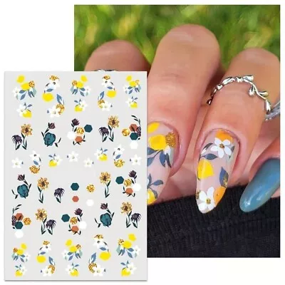 Nail Art Stickers Transfers Spring Summer Flowers Floral Fern Leaf Daisy (PM140) • £2.25