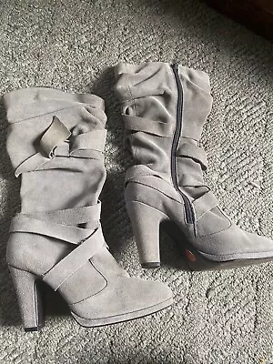 Zara Womens High Heel Boots Gray Suede Leather Size 39 New • $76.80