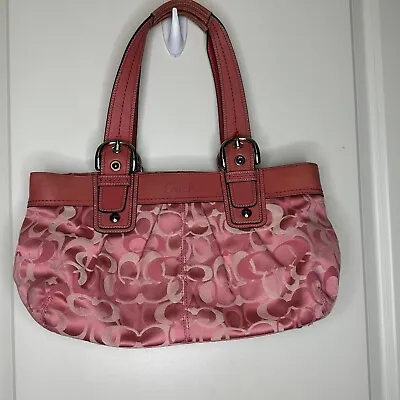 COACH SOHO Pleated Optic Pink Signature F14492 Tote Bag Purse • $25