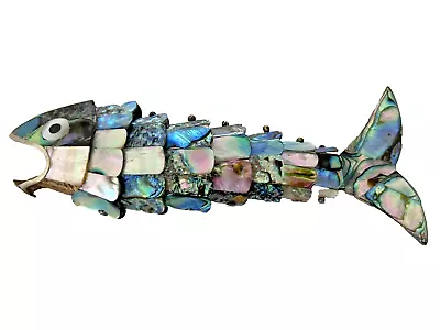 Vintage Mexican Abalone Mother Of Pearl Articulated Fish Bottle Opener 6   Long • $37.95