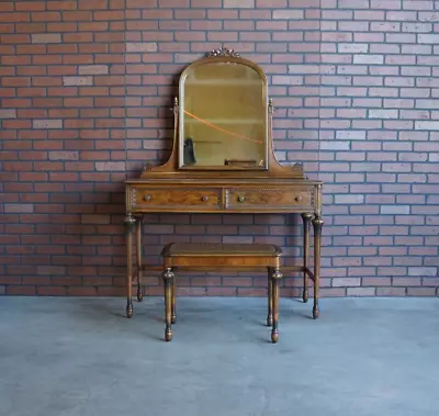 Antique Vanity With Mirror & Bench Seat ~ Vintage Desk ~ Vanity • $1895