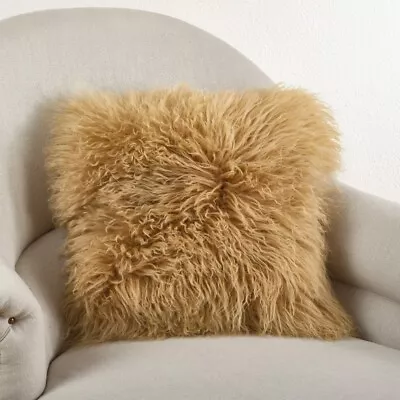 SARO 3564.GL20S 20 In. Square Wool Mongolian Lamb Fur Throw Pillow Gold • $42.30