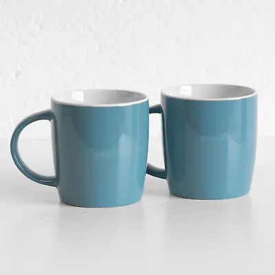 Set Of 2 Plain Teal Blue Ceramic Mugs Cups Drinks Tea Coffee Hot Chocolate 350ml • £13