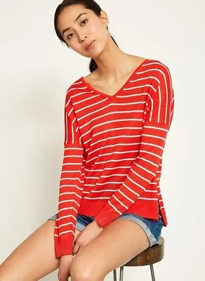 Mint Velvet Tomato Stripe V Neck Boxy Linen Knit Top M • £27