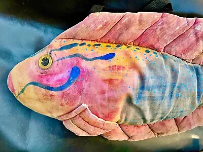 Vintage Maui Artist Signed Hand Painted Fish Body Pillow  -stored-25 Yrs • $100