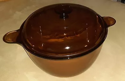 CORNING VISION WARE 5qt AMBER GLASS DUTCH OVEN / STOCK POT WITH LID • $39.99