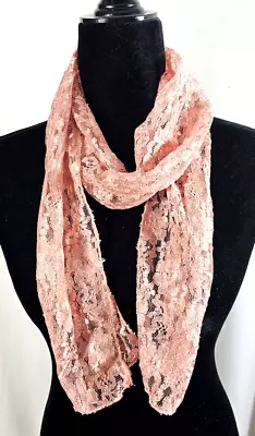 Scarf Beautiful Shiny Lace Peach Color Handmade • $11.95