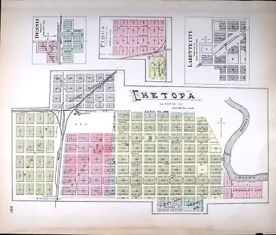 1887 Plat Map ~ KANSAS CHETOPA - PIQUA Twps. / LABETTE Co. On Reverse #101 • $45.95