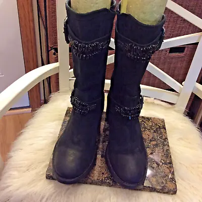 Vera Wang Lavender Label Women's Leather Crystal Mid Calf Boots Black Size 10M • $47.99