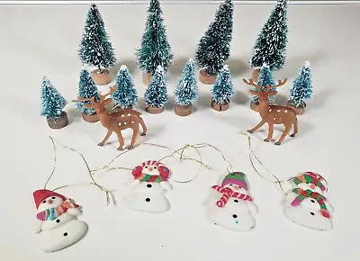 Christmas Miniature Dollhouse Decor Bottle Brush Trees Reindeer Snowmen VTG • $18.80