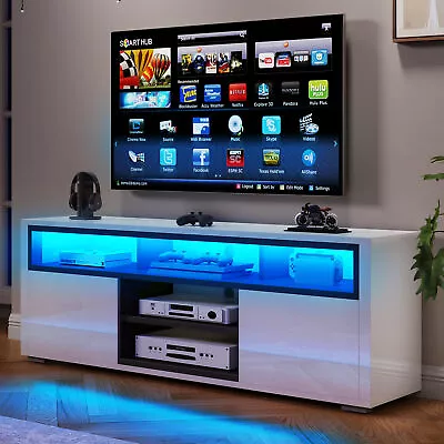 High Gloss TV Stand Cabinet Unit With LED Lights Entertainment Center For 70  TV • $135.99