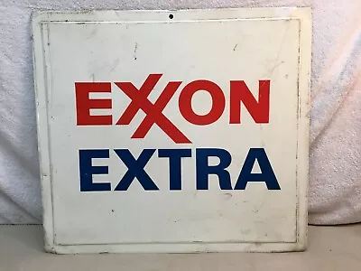 Vintage EXXON EXTRA Metal  Gas Station Sign 22.5in X 20in Authentic  • $135