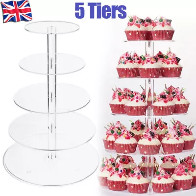 Clear Acrylic Round Cupcake Stand Display Wedding &Party Tier Cup Cake Holder • £19.63