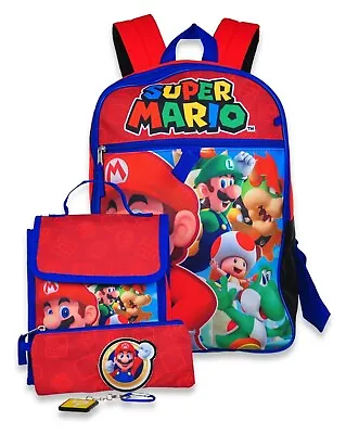 SUPER MARIO & LUIGI Kids 5-Pc. 16'' Backpack Set W /Insulated Lunch Sack NWT $40 • $28.49