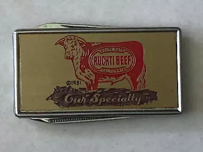 Vintage 1951 Ruchti Beef Of South Gate CA 2  Advertising Money Clip Pocket Knife • $7.99