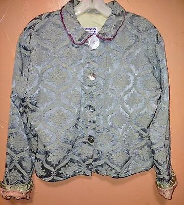 Vintage Womens Sz L Sharon Smith Santa Fe Fine Blue Tapestry Jacket Button Front • $89.99