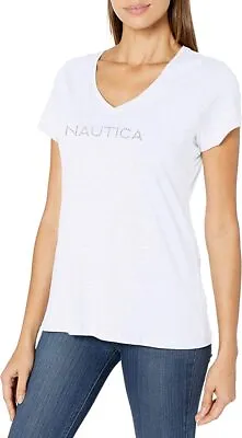 Nautica Women's Cotton V Neck Short Sleeve Logo Tee F16 • $16.99